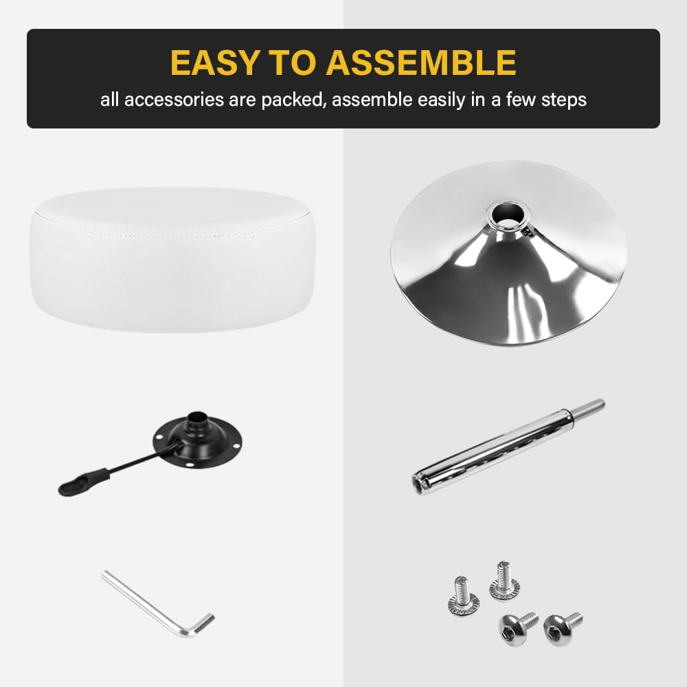 Adjustable Vanity Stool for Makeup Room Swivel Makeup Stool Small Round Ottoman for Living Room Makeup Chair for Bedroom SPA Salon Studio (White)