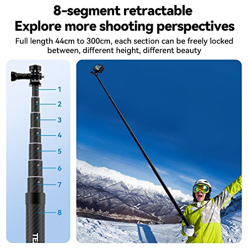 TELESIN G3 Selfie Stick Pole Long Invisible (118"/3M),Carbon Fiber Waterproof Underwater Monopod for GoPro Max 13 12, Insta360 X4 X5 Ace Pro,DJI Osmo Nano 360 Action 6 5 4 Pocket 4 3 Xtra AKASO by TELESIN - Image 4