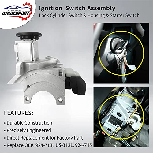 Ignition Assembly | Lock Cylinder Switch & Cylinder Housing & Starter Switch | Replacement For 2003-2007 Chevy, Cadillac, Gmc, H2 Vehicles | Replace#: Us-312L, 924-713, 924-715 #TOP1