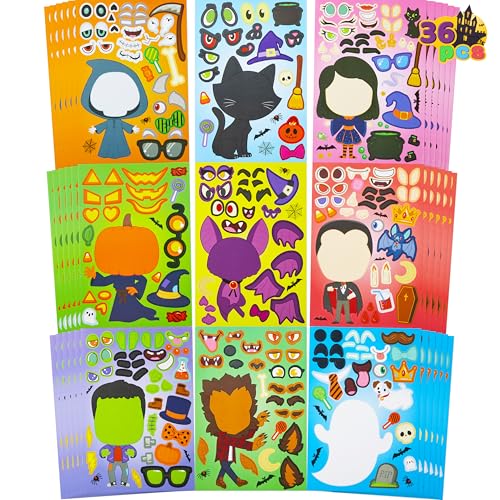 Joyin 11351 36 Pcs Halloween Craft Stickers Party Favors Make A Face Stickers Witch Vampire Self Adhesive Diy Stickers cover