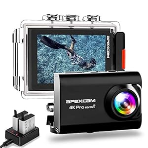 Apexcam Action Cam Pro【Aggiornato】4K 20MP Fotocamera EIS WIFI 2 Pollici Ultra HD Impermeabile 40M Sott’acqua con Mic Esterno 2.4G Telecomando 170°Grandangolare due 1200mAh Batterie e il Kit Accessori