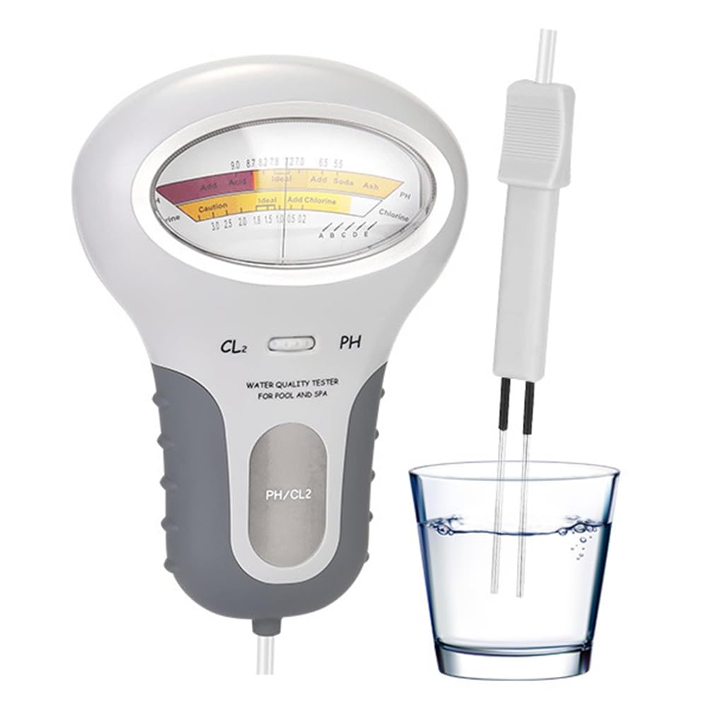2 IN 1 Residual Chlorine Detector, PH Chlorine Meter CL2 Measuring, with Probe, Automatic Temperature Compensation, for Drinking Water, Laboratory, Hot Spring, Fish Tank, Aquarium, Swimming Pool
