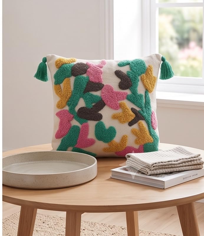 Image of Furnistitchs Handmade Cotton Bohemian Home Decor Cushion Cover 24x24 inches / 60x60 cms - Boho Chic Couch Sofa Throw Living Room Bedroom Cushions (1, Green Fields)
