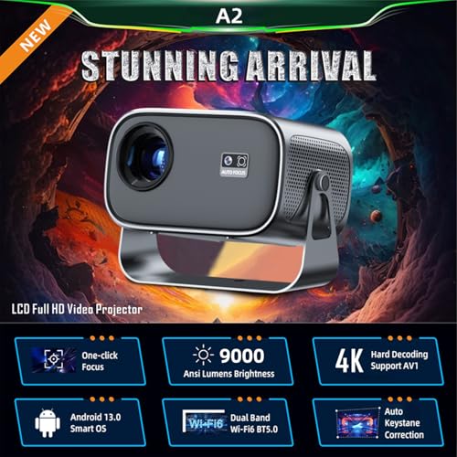 Foco Elétrico Basike Mini Projetor Portatil 360° Girável Projector, WIFI 5G+2.4G, 4K 1080P Full HD S