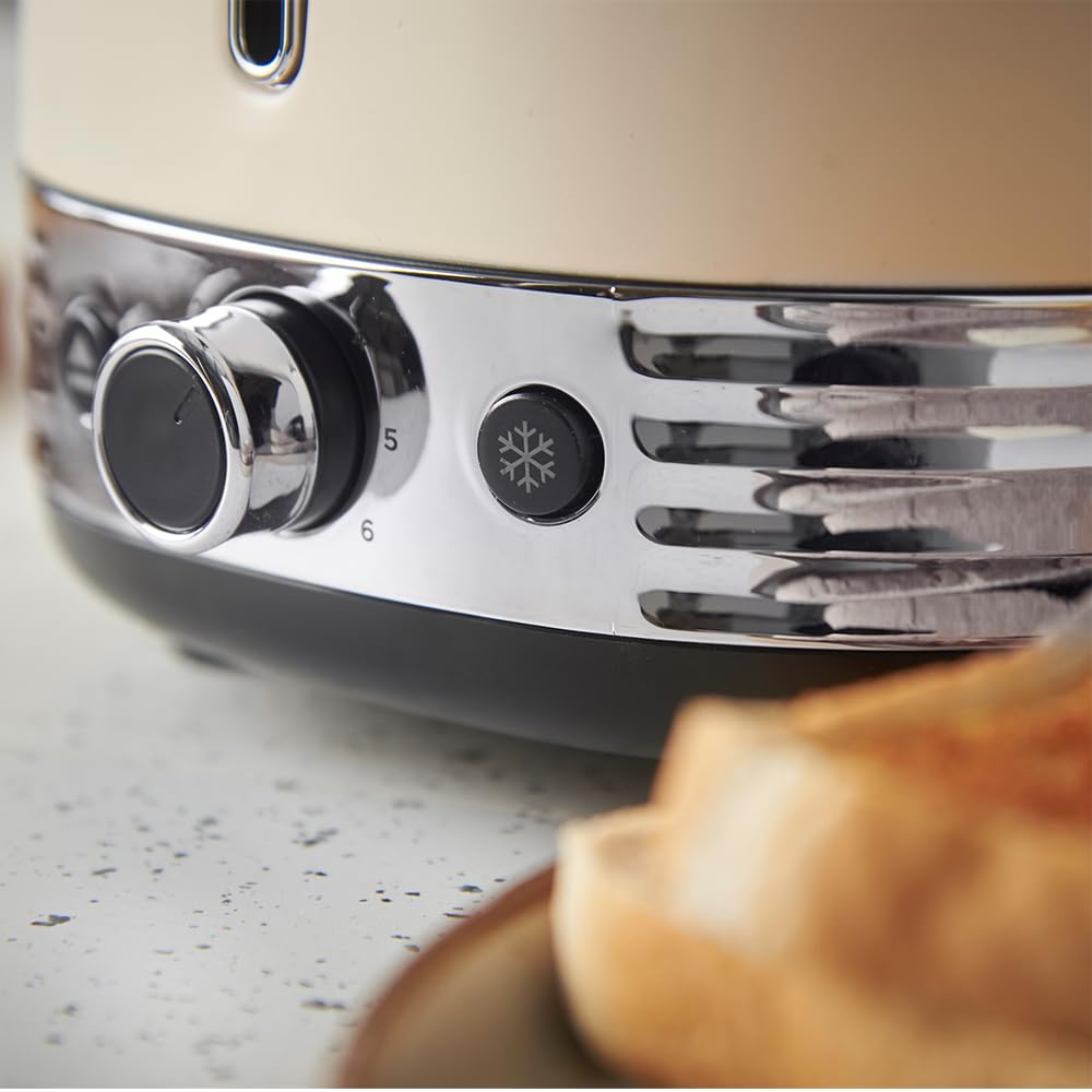 Russell Hobbs Toaster [für 2 Scheiben] Hanley Crème-Weiß (6 Bräunungsstufen, extra breite Toastschlitze, Auftauen/Aufwärmen/Stoppfunktion, Brötchenaufsatz, Krümmelschublade, Lift & Look) 28650-56