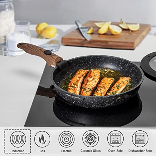 Kitchen Academy Non Stick Pots and Pans Set, Detachable Handle Induction Hob Pans Set,10 Piece Black Granite Cookware Set with Removable Handle Stackable RV Camp Cookware - Image 3