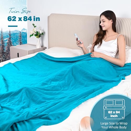 Yokimisu Electric Blanket Twin Size, 84\" x 62\" Lake Blue Polar Fleece Heated Blanket, 6 Heat Settings, 10-Hour Selectable Auto Shut-Off, Fast Heating, ETL and FCC Certification, Machine Washable