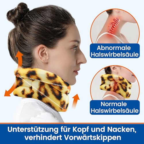 Willcom Nackenstütze für Nackenschmerzen Unterstützung, Weich Halskrause für Schlafen, Wirbel Ausrichten und Stabilisieren, Entlastet Druck in der Wirbelsäule (Leopardenmuster, Medium, 29-35CM)