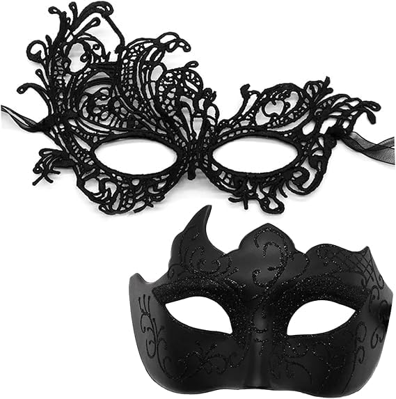 HWZENQZ Masquerade Mask for Couple，Cosplay Venetian Party Mask， thickened lace Eyemask， Halloween, carnival mask. (Black)