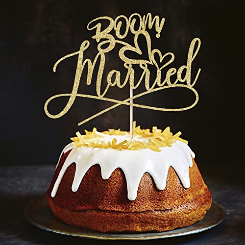 Sodasos Boom! Married Wedding Cake Topper,Funny Cake Topper, Quirky, Nerdy Topper，Married Cake Topper，Bridal Shower，Theme Wedding Party Supplies (Gold) #TOP6