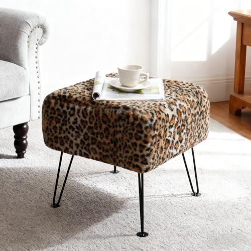 Home Soft Things Cheetah Vanity Chair 17 x 17 x 17 Square Footrest Upholstered Mink Fabric Decor for Living Room End of Bed Entryway or Bedroom Sitting Stool with Storage Need Assemble