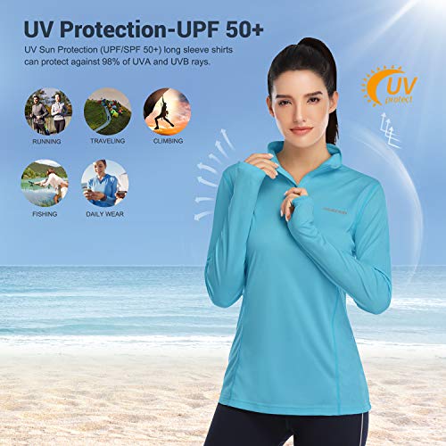 Hiskywin Womens Upf 50+ Sun Protection Tops Long Sleeve Half-Zip Thumb Hole Outdoor Performance Workout Shirt Hf806 Lake Blue M #TOP4