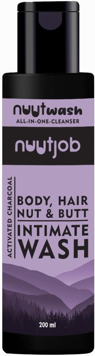 Nuutjob Men’s Intimate Wash 200ml – Natural 4-in-1 Charcoal Body Wash for Men | Cleans Nuts, Butt, Body & Hair | Gentle, Odour-Control Formula with Essential Oils & Plant Extracts