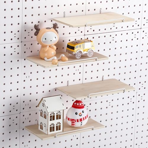 Wonderjune 4 Pcs Wooden Pegboard Shelves with Metal Pegboard Shelf Brackets Peg Board Display Storage Tray Wall Organizer Peg Board Accessories for Craft Room Home Kitchen(Brown,9.84 x 5 Inch) by Wonderjune - Image 5