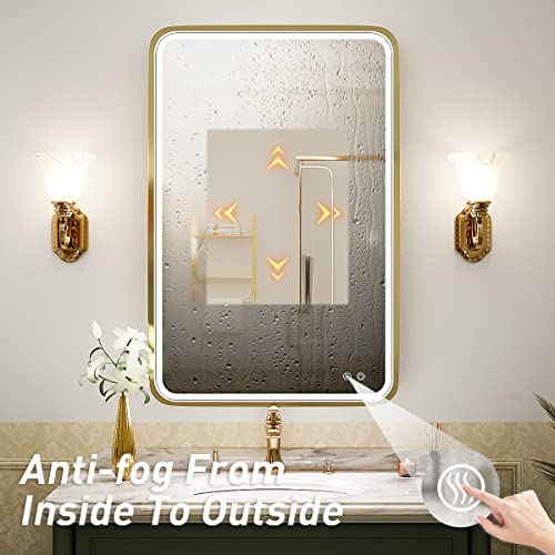 FTOTI 36x24 Inch LED Bathroom Mirror with Lights,Gold Metal Frame Wall Mounted Lighted Vanity Mirrors for Wall,Anti-Fog 3000K/4500K/6000K Dimmable Led Mirror,ETL Listed LED Driver(Horizontal&Vertical) by FTOTI - Image 5