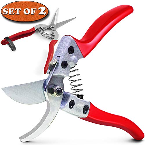 HyleJhJy 8" Bypass Steel Pruning Shears with Stainless SK5 Steel Blades+Straight Tip Gardening