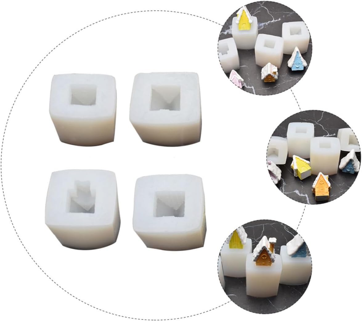 4 Pcs Snow House Silicone Candle Mold for Christmas Xmas DIY Craft Making