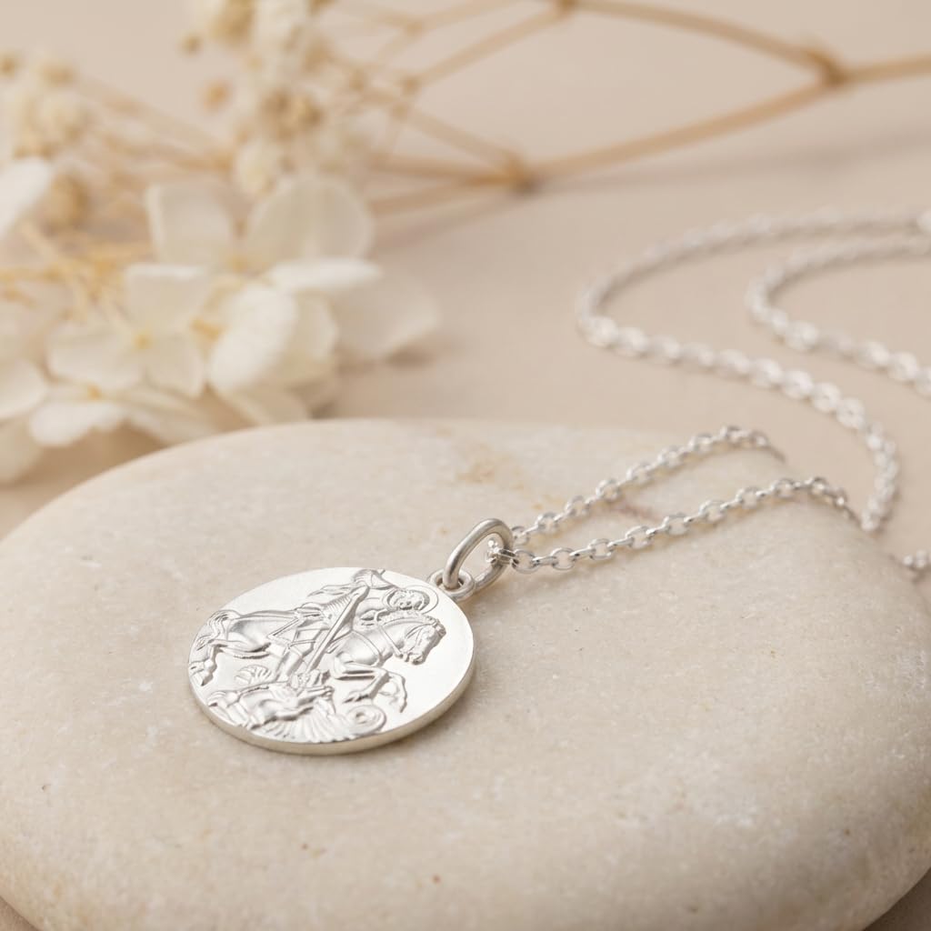 Alexander Castle Solide 925 Sterlingsilber Heiliger Georg und der Drache Reversibel Anhänger Halskette für Herren Damen Jungen Mädchen - mit 18" Silber Kette und Schmuck Geschenkbox