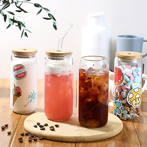 20 Oz Glass Cups With Bamboo Lids And Glass Straw - Beer Can Shaped Drinking Glasses Set, Iced Coffee Glasses, Cute Tumbler Cup For Smoothie, Boba Tea, Whiskey, Water, Gift - 2 Pack #TOP3