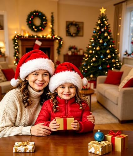 Image of Haomaomao Santa Hat for Adults /Kids /Baby Christmas Hat Red Velvet Holiday Unisex Xmas Hat for New Year Festive Festival Party