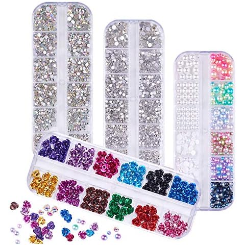 FITDON 3d Nail Art Rose Flower & Crystals AB Nail Rhinestones & Clear Nail Gems Stones & Nail Pearl for Nail Decoration DIY Jewel Charms Accessories Supplies Cover