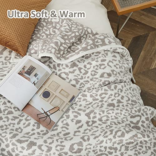 Fluffy Leopard Knitted Throw Blanket Ultra Soft Reversible Grey White Cheetah Printed Bed Blanket Cozy Warm Micro Plush Blanket For Couch Bed Sofa (Grey, 51"X63") #TOP2