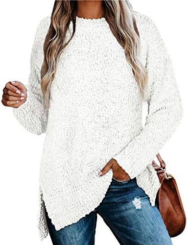 NIASHOT Sweaters for Leggings for Women Oversized White Tunics Tops Side Slit S