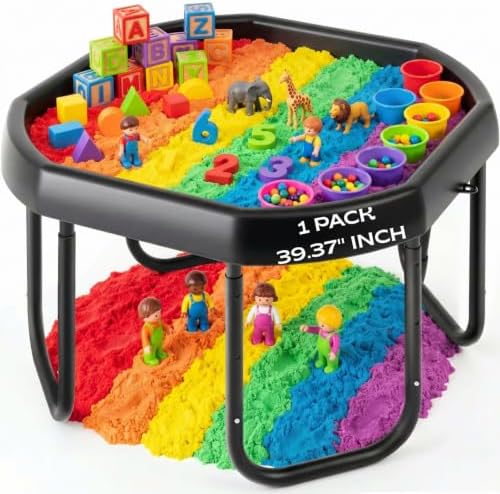 Gemscream Sensory Tray Small Size Durable Play Tuff Tray with Adjustable Height Stand for Kids Toddlers Indoor Outdoor for Sand Water Block Pasta Rainbow Rice Christmas Novelty Gifts(Small)