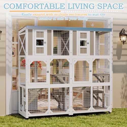 Image of Ketive 64 inch H Large Wooden Catio Outdoor Cat Enclosure with Wheels