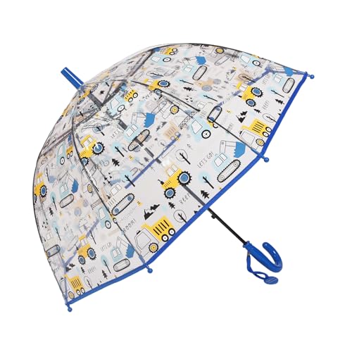 Meichoon Kinder-Regenschirm mit Bulldozer-Muster Klares Sichtfeld Griffiger...