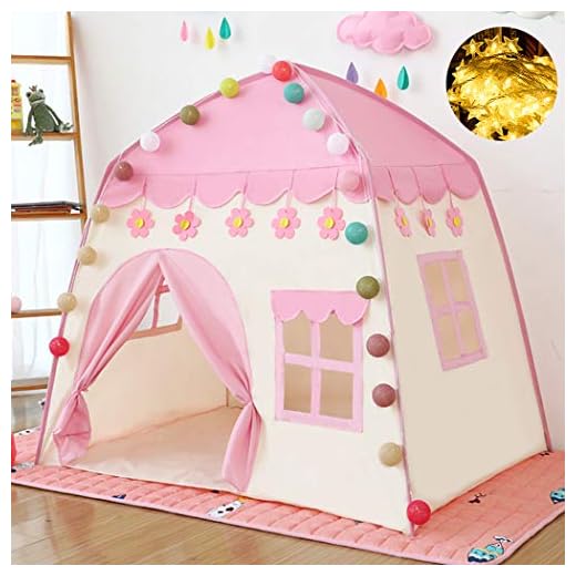 Tienda de Princesa,Carpa para niños con luces de estrellas,Tienda de campaña para niños,Ideal para Jugar en Interiores y Exteriores, Navidad & Cumpleaños Regalos(rosa)