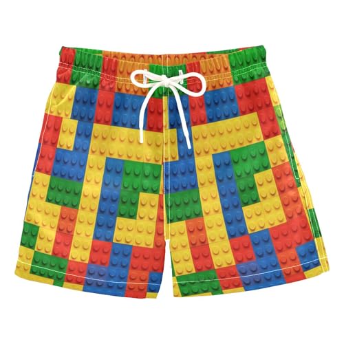 Boys Swim Trunks Toddler Boys Bathing Suit Lightweight Toddler Swimsuit Beach Swimming 6T A Colorful Block Pattern with Multi Colors and Shapes
