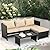 Valita 3-Piece Outdoor PE Rattan Furniture Set Patio Black Wicker Conversation Loveseat Sofa Sectional Couch Khaki Cushion