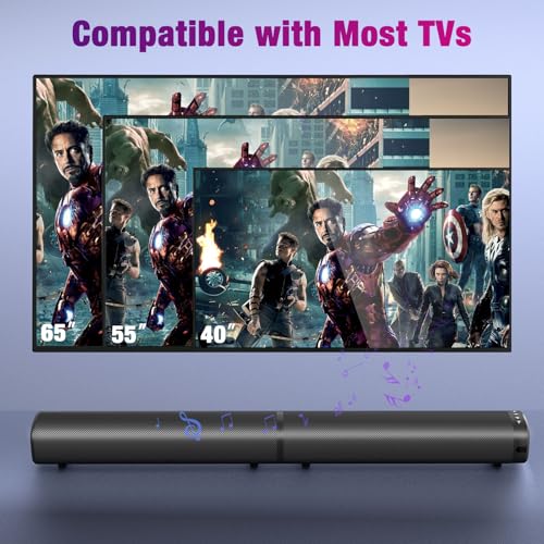Puriom Sound Bar for Smart TV, 100W Sound Bar with Bluetooth 5.3/ARC/Opt/AUX Connect, 2-in-1 Detachable Home Soundbar, Home Theater Speaker & Bass Effect, for TV/PC/Projectors by Puriom - Image 5
