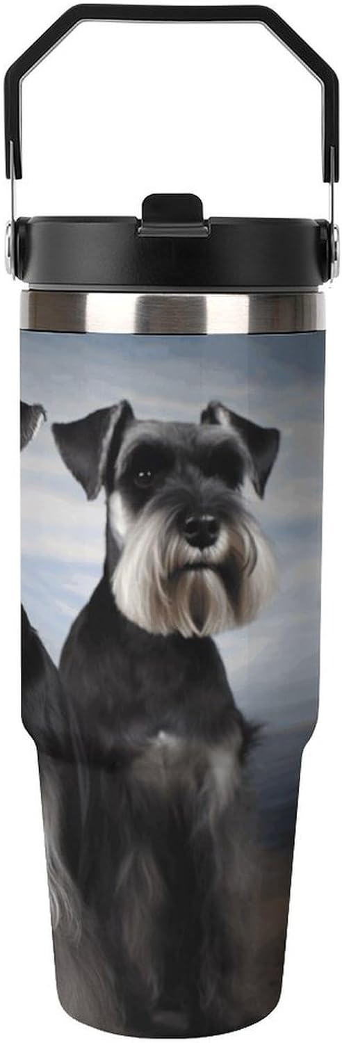 Animal Schnauzer Dog Water Bottle 30 Oz Fits Car Cup Holder,Insulated Coffee Mug Large Capacity Car Cups,Stainless Steel Double Wall Sport Bottle for Travel Sports Gym