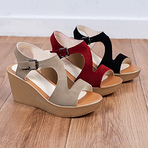 JEUROT Sandalias De Mujer De Vestir Elegantes Women Summer Sandals Open Toe Casual Platform Sandals Ankle Strap Slingback Wedges Slip On Dressy High Heeled (Khaki, 7.5)