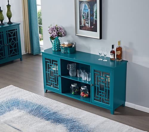 Lsktga Sideboard Buffet Table With 2 Doors, Storage Cabinet With Adjustable Shelves Sideboard With Glass Door And Adjustable Shelves, Console Table For Dining Living Room Cupboard Teal Blue #TOP3