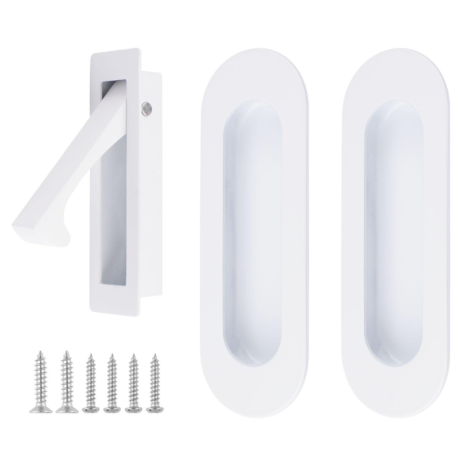 UFURMATE Flush Mount Door Pull and Edge Pull, 1 Set Stainless Steel Recessed Pocket Door Handles Sliding Door Hardware for Closet (White) — image 1