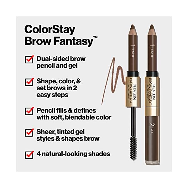 Revlon-Brow-Fantasy-Pencil-Gel-by-ColorStay-Dark-Brown Revlon Eyebrow Gel & Pencil, ColorStay Brow Fantasy 2-in-1 Eye Makeup, Longwearing with Precision Tip, 106 Dark Brown, 0.04 Oz