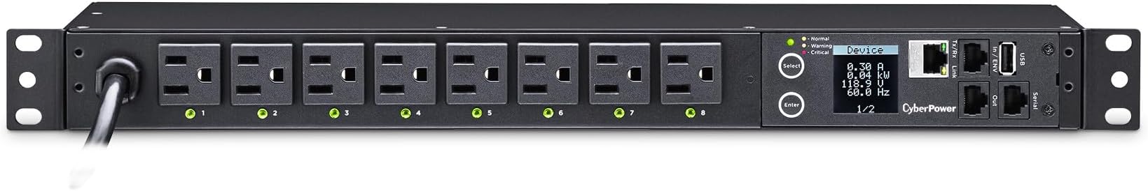 PDU41001 Switched PDU, 100-120V/15A (Derated to 12A), 8 Outlets, 1U Rackmount