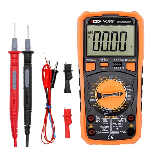 Image of Victor VC9808+ Digital Multimeter 1999 Counts Volt Meter Measures DCV, ACV, DCA, ACA, Resistance, Capacitance, Diode and Triode (Victor VC9808+)