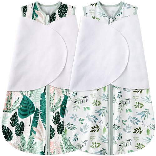 Image of BSTOPPT Newborn Sleep Sack Baby Swaddle,3-6 Months,3-Way Adjustable Wearable Blanket,100% Rayon Cotton Swaddling Sleeping Bag，TOG 0.5（Banana&Leaf）