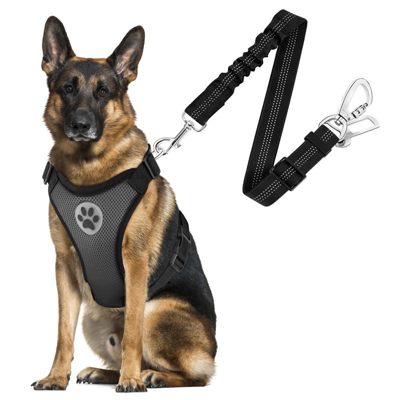 SlowTon Dog Seat Belt Harness for Car, Dog Car Harness Adjustable Mesh Breathable & Dog Seatbelt Safety Tether with Elastic Bungee for Small Medium