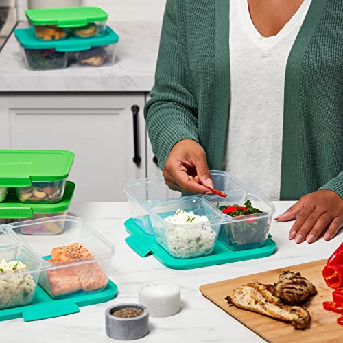Foto von Sistema Nest IT Frischhaltedosen Meal Prep Boxen | 1,9 l luftdichte Vorratsdosen mit DREI Fächern und Deckeln | Grün | 5 Stück
