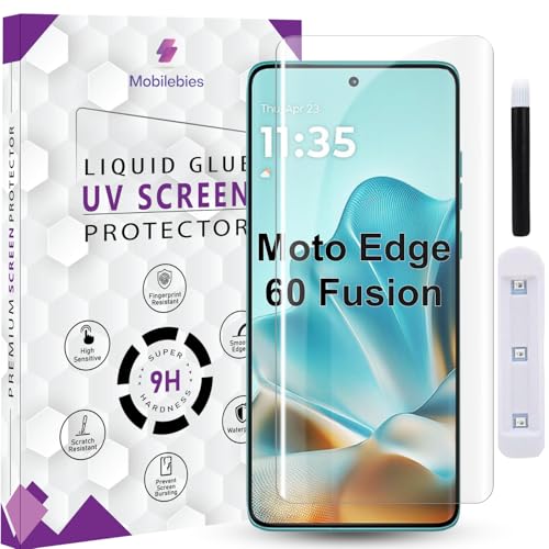 Image of Premium HD+ UV Tempered Glass Screen Protector For Moto Edge 60 Fusion 5G (6.67 Inch, Pack of 1) Full Adhesive UV Curved Screen Protector Case Friendly HD Clarity with installation kit