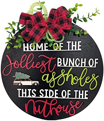 National Lampoon's Christmas Vacation Holiday Decor Wooden Wreath - 12inch, Party Supplies Funny Front Door Sign Christmas Decorations (C)