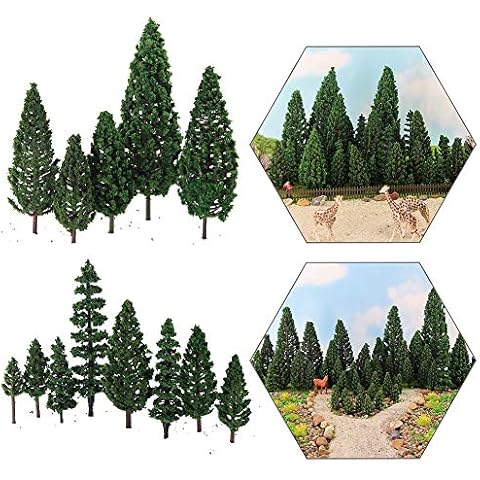 52pcs Model Pine Trees Green Pines Plastic for Forest HO Scale Model Railway Layout Miniature Scenery S0901 Cover