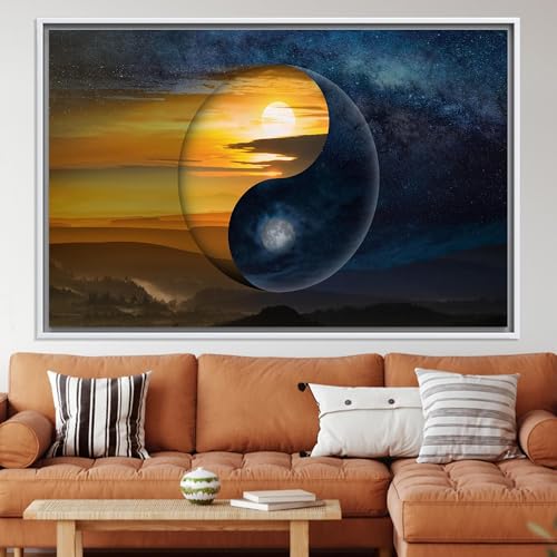 Tableau Yin Yang sur toile moderne | Peinture artistique soleil lune 60 x 80 cm