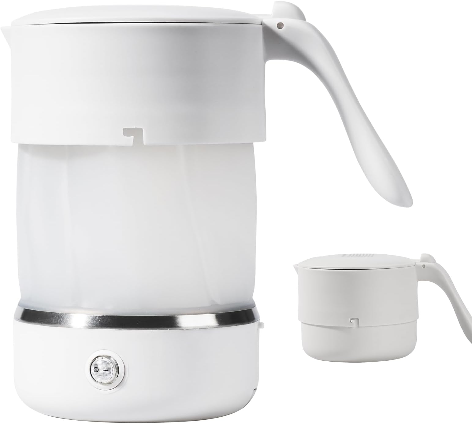 Foldable Electric Kettle – 500ML Portable Travel Kettle, BPA-Free Silicone Water Boiler with Stainless Steel Bottom, Dual Voltage 110-240V for Travel, Camping & Coffee (White)