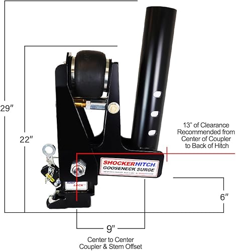 Miniatura 2 de Shocker Enganche de aire de cuello de cisne de 30 K y acoplador de bloqueo de cambio de extensión de 9 pulgadas para bola de 2-516 pulgadas, redondo